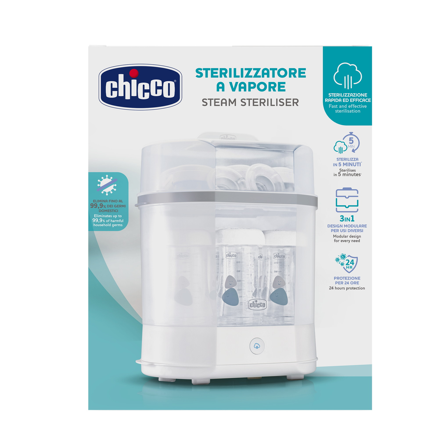 Sterilizator electric cu aburi Chicco 3 in 1 Steril Natural, 0luni+