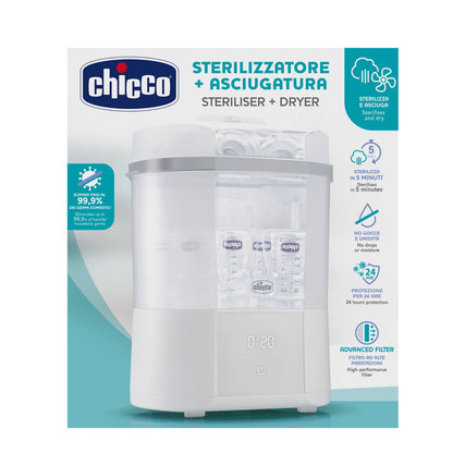 Sterilizator electric digital Chicco cu uscator biberoane si accesorii mici, 0luni+