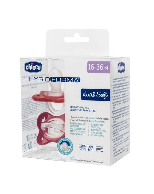 Suzeta anatomica Chicco PhysioForma DualSoft, 2buc, roz, 16-36luni