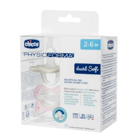 Suzeta anatomica Chicco PhysioForma DualSoft, 2buc, roz, 2-6luni
