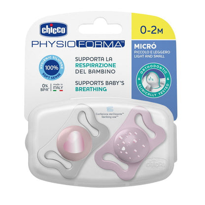 Suzeta Chicco PhysioForma Micro, 2 bucati, pink, 0-2luni